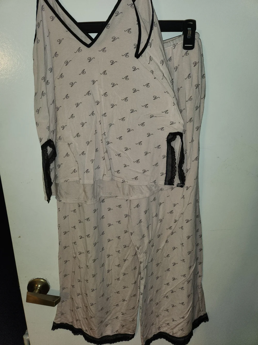 Victoria's Secret Pink Logo-Print Two-Piece Pajama Set with Black Trim